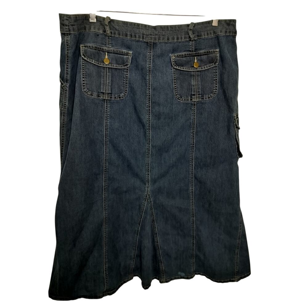 5327)Y2K LA Blues 20W Flared Panelled Grunge Boho Cargo Denim Maxi Skirt - Picture 2 of 8